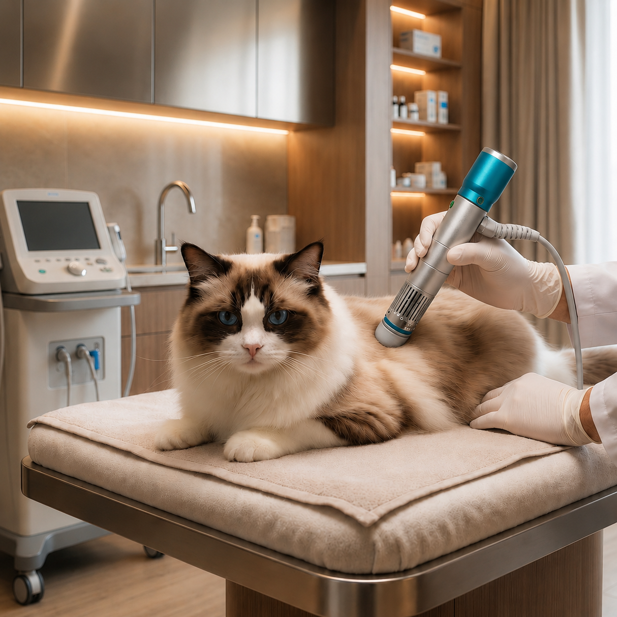 BMV18 veterinary shockwave application for feline clinical use