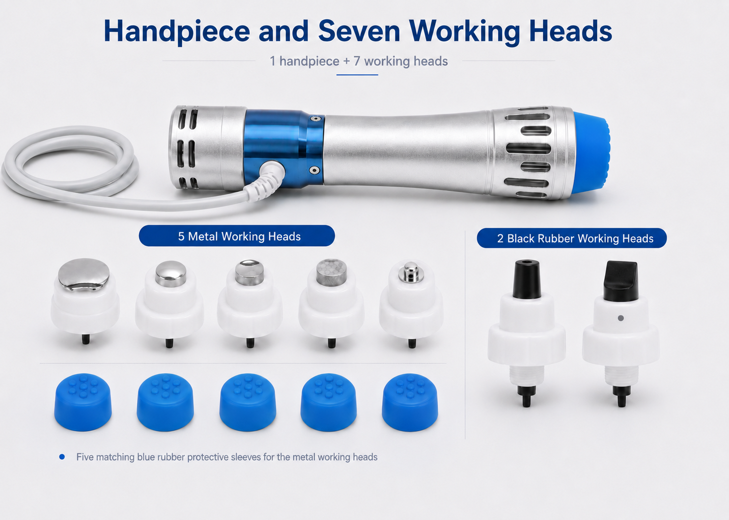 BMV29 electromagnetic handpiece with seven working heads and blue protective covers