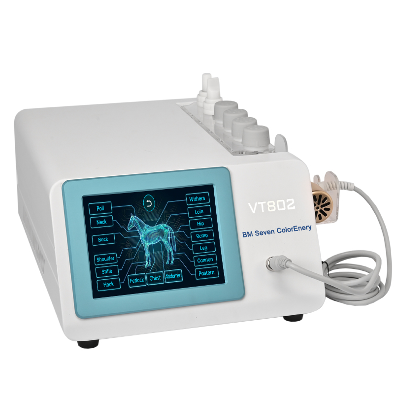 VT802 electromagnetic veterinary shockwave device with metal housing and touchscreen interface